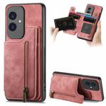 For Honor 100 Retro Leather Zipper Wallet Back Phone Case(Pink)