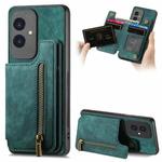 For Honor 100 Retro Leather Zipper Wallet Back Phone Case(Green)
