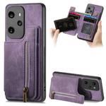 For Honor 100 Pro Retro Leather Zipper Wallet Back Phone Case(Purple)