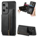 For Honor 100 Pro Retro Leather Zipper Wallet Back Phone Case(Black)