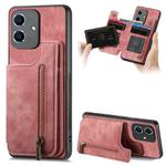 For Honor Play6C Retro Leather Zipper Wallet Back Phone Case(Pink)