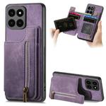 For Honor X6a Retro Leather Zipper Wallet Back Phone Case(Purple)