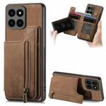 For Honor X6a Retro Leather Zipper Wallet Back Phone Case(Brown)
