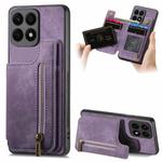 For Honor X8a Retro Leather Zipper Wallet Back Phone Case(Purple)