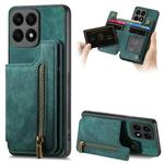 For Honor X8a Retro Leather Zipper Wallet Back Phone Case(Green)
