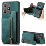 For Honor X50i+ Retro Leather Zipper Wallet Back Phone Case(Green)