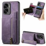 For Honor X50i / 90 Lite Retro Leather Zipper Wallet Back Phone Case(Purple)