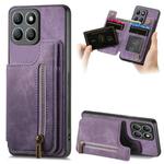 For Honor X8b Retro Leather Zipper Wallet Back Phone Case(Purple)
