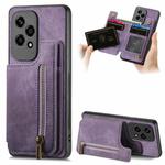 For Honor 200 Lite Retro Leather Zipper Wallet Back Phone Case(Purple)
