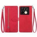 For Infinix Note 40 Pro 4G Embossed Flower Zipper Leather Phone Case(Red)
