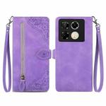 For Infinix Note 40 Pro 4G Embossed Flower Zipper Leather Phone Case(Purple)