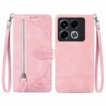 For Infinix Note 40 Embossed Flower Zipper Leather Phone Case(PinK)