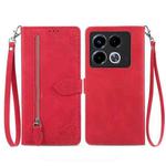 For Infinix Note 40 Embossed Flower Zipper Leather Phone Case(Red)