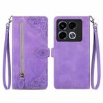 For Infinix Note 40 Embossed Flower Zipper Leather Phone Case(Purple)