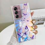 For Samsung Galaxy A14 5G Electroplating Laser Butterfly Phone Case(White Purple Butterflies AB6)