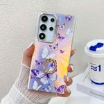 For Samsung Galaxy S22 Ultra 5G Electroplating Laser Butterfly Ring Holder Phone Case(White Purple Butterflies AB6)