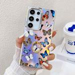 For Samsung Galaxy S22 Ultra 5G Electroplating Laser Butterfly Ring Holder Phone Case(Color Butterflies AB1)