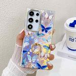 For Samsung Galaxy S24 Ultra 5G Electroplating Laser Butterfly Ring Holder Phone Case(Blue Butterflies AB4)