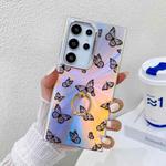 For Samsung Galaxy S24 Ultra 5G Electroplating Laser Butterfly Ring Holder Phone Case(Black Butterflies AB5)