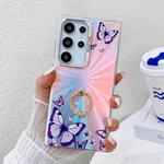 For Samsung Galaxy S24 Ultra 5G Electroplating Laser Butterfly Ring Holder Phone Case(Purple Butterflies AB3)