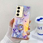 For Samsung Galaxy S24 5G Electroplating Laser Butterfly Ring Holder Phone Case(White Purple Butterflies AB6)