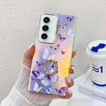 For Samsung Galaxy S23 FE 5G Electroplating Laser Butterfly Ring Holder Phone Case(White Purple Butterflies AB6)