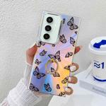 For Samsung Galaxy S23 FE 5G Electroplating Laser Butterfly Ring Holder Phone Case(Black Butterflies AB5)