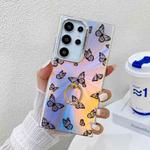 For Samsung Galaxy S23 Ultra 5G Electroplating Laser Butterfly Ring Holder Phone Case(Black Butterflies AB5)