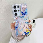 For Samsung Galaxy S24 Ultra 5G Electroplating Laser Butterfly Phone Case with Wrist Strap(Blue Butterflies AB4)