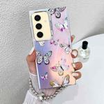 For Samsung Galaxy S24+ 5G Electroplating Laser Butterfly Phone Case with Wrist Strap(Pink Butterflies AB2)