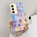 For Samsung Galaxy S24+ 5G Electroplating Laser Butterfly Phone Case with Wrist Strap(White Purple Butterflies AB6)