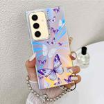 For Samsung Galaxy S24 5G Electroplating Laser Butterfly Phone Case with Wrist Strap(White Purple Butterflies AB6)