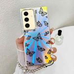 For Samsung Galaxy S24 5G Electroplating Laser Butterfly Phone Case with Wrist Strap(Black Butterflies AB5)