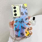 For Samsung Galaxy A54 5G Electroplating Laser Butterfly Phone Case with Wrist Strap(Black Butterflies AB5)