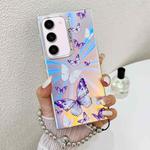 For Samsung Galaxy S23+ 5G Electroplating Laser Butterfly Phone Case with Wrist Strap(White Purple Butterflies AB6)