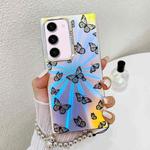 For Samsung Galaxy S23+ 5G Electroplating Laser Butterfly Phone Case with Wrist Strap(Black Butterflies AB5)