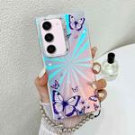 For Samsung Galaxy S23+ 5G Electroplating Laser Butterfly Phone Case with Wrist Strap(Purple Butterflies AB3)
