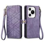 For Huawei Pura 70 Geometric Zipper Wallet Side Buckle Leather Phone Case(Purple)