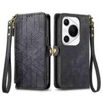 For Huawei Pura 70 Pro Geometric Zipper Wallet Side Buckle Leather Phone Case(Black)