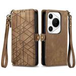 For Huawei Pura 70 Pro Geometric Zipper Wallet Side Buckle Leather Phone Case(Brown)