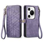 For Huawei Pura 70 Pro+ Geometric Zipper Wallet Side Buckle Leather Phone Case(Purple)