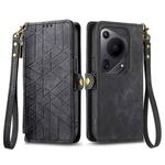 For Huawei Pura 70 Ultra Geometric Zipper Wallet Side Buckle Leather Phone Case(Black)