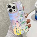 For iPhone 15 Pro Electroplating Laser Flower Texture TPU Phone Case(Blue Flower AH8)