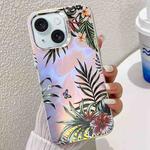 For iPhone 15 Electroplating Laser Flower Texture TPU Phone Case(Leaves AH12)