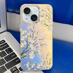 For iPhone 15 Electroplating Laser Flower Texture TPU Phone Case(Pear Blossom AH17)