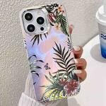 For iPhone 14 Pro Electroplating Laser Flower Texture TPU Phone Case(Leaves AH12)