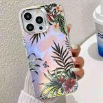 For iPhone 14 Pro Max Electroplating Laser Flower Texture TPU Phone Case(Leaves AH12)