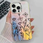 For iPhone 16 Pro Max Electroplating Laser Flower Texture TPU Phone Case(Drawn Flowers AH3)