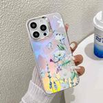 For iPhone 16 Pro Electroplating Laser Flower Texture TPU Phone Case(Blue Flower AH8)