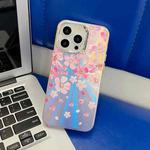 For iPhone 16 Pro Electroplating Laser Flower Texture TPU Phone Case(Pink Flower AH13)